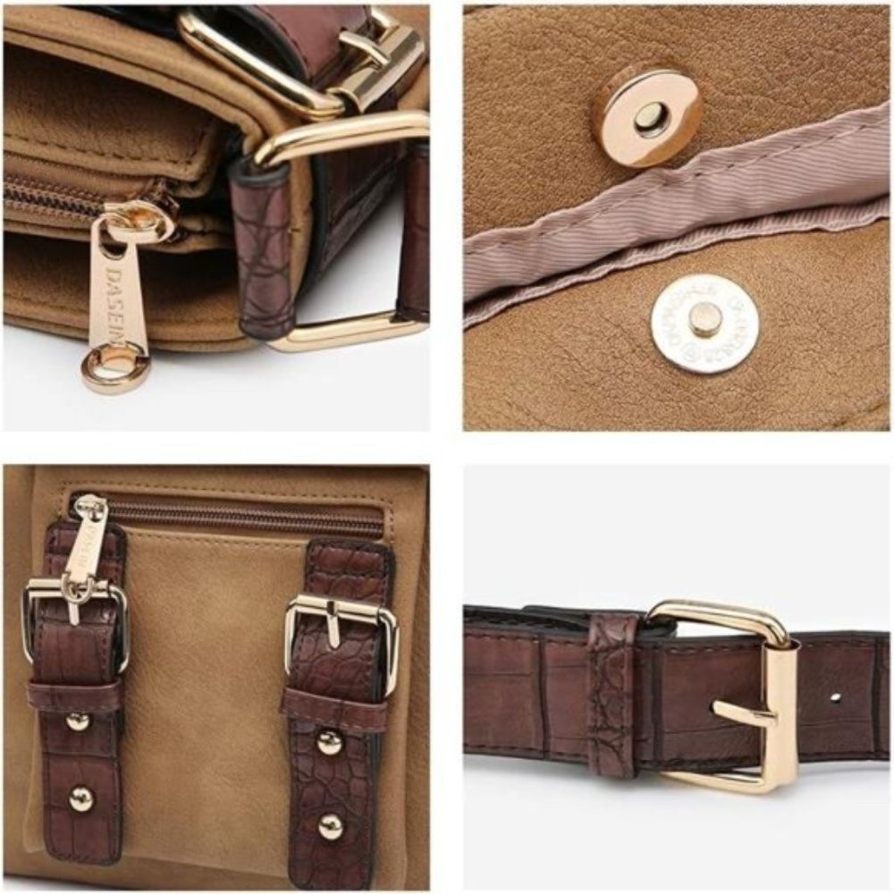 Women's Soft Vegan Leather Messenger Bag Khaki - Picture 6 of 6